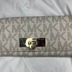Michael Kors Monogrammed Wallet in Cream and Gold
